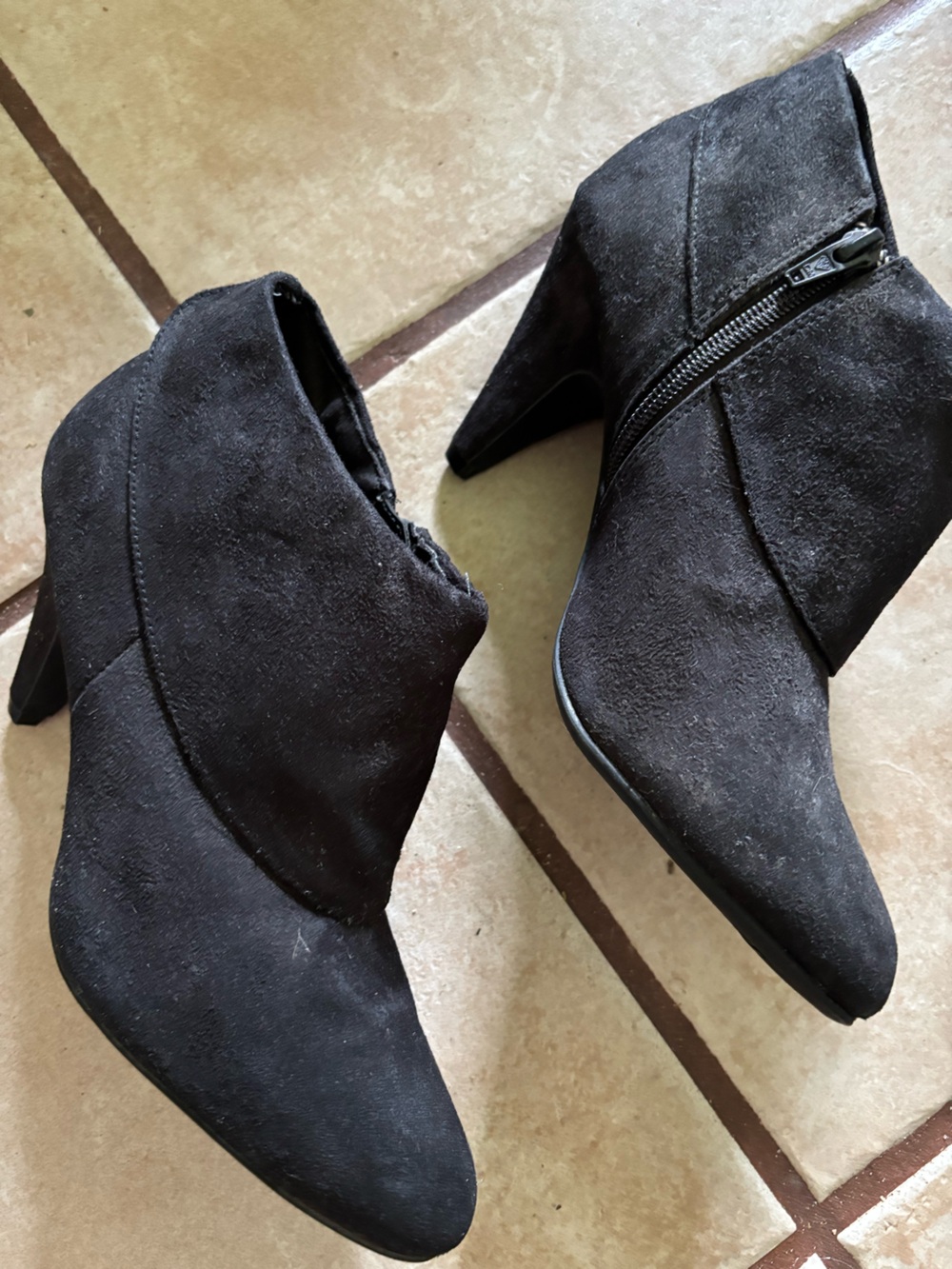 Women's Black Suede Ankle Booties with Side Zip Size 8.5